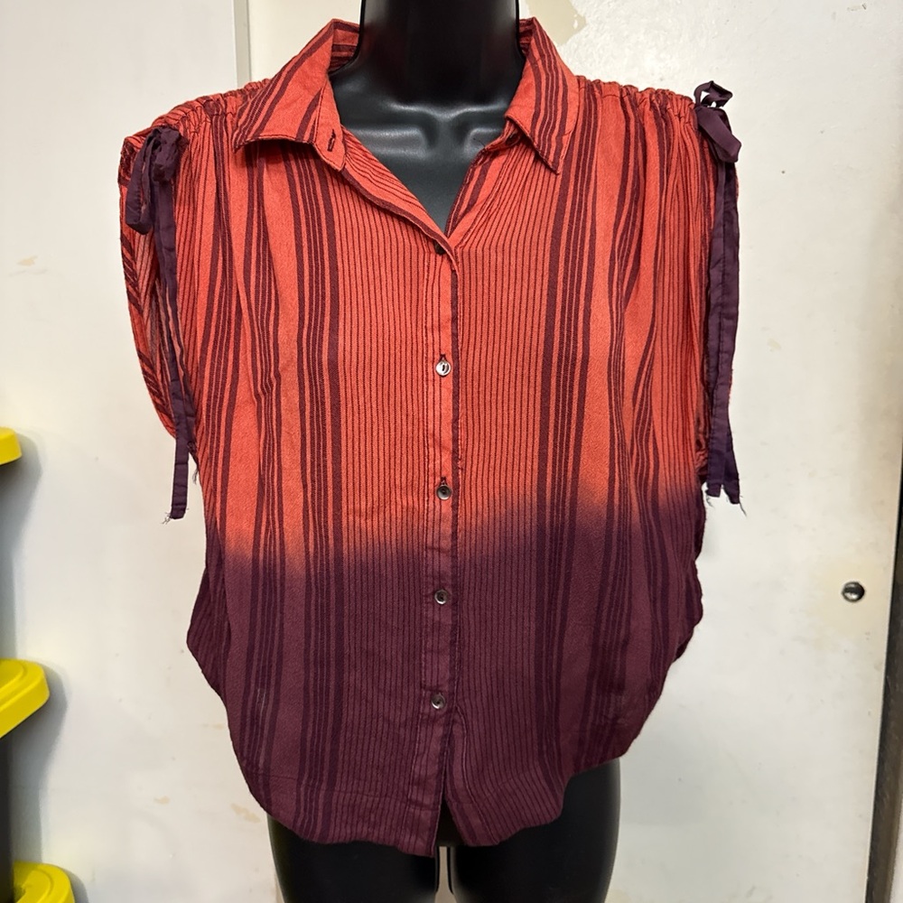 Free People Baby Blues Stripe Dip Dye Ombré Blouse